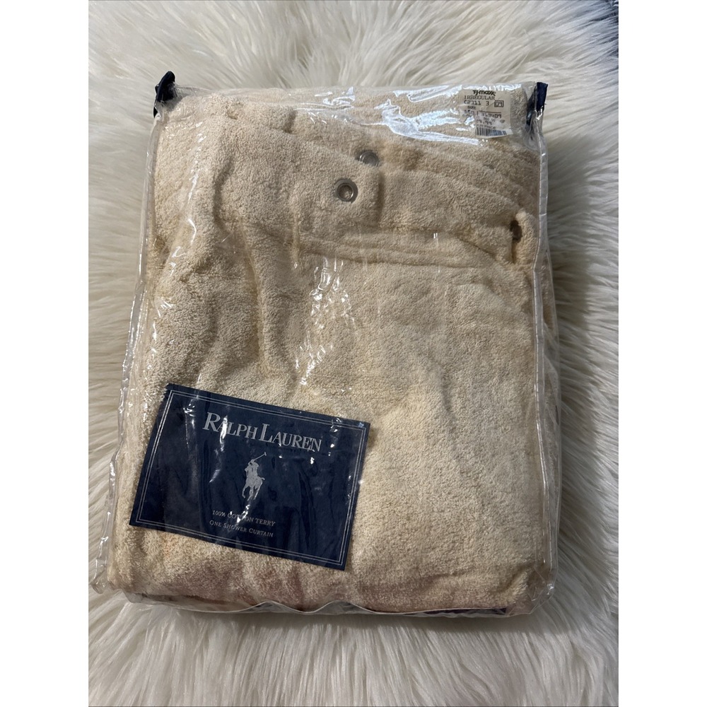 NEW! RARE Vintage RALPH LAUREN *SHOWER CURTAIN TERRY Beige Cream Cotton Polo